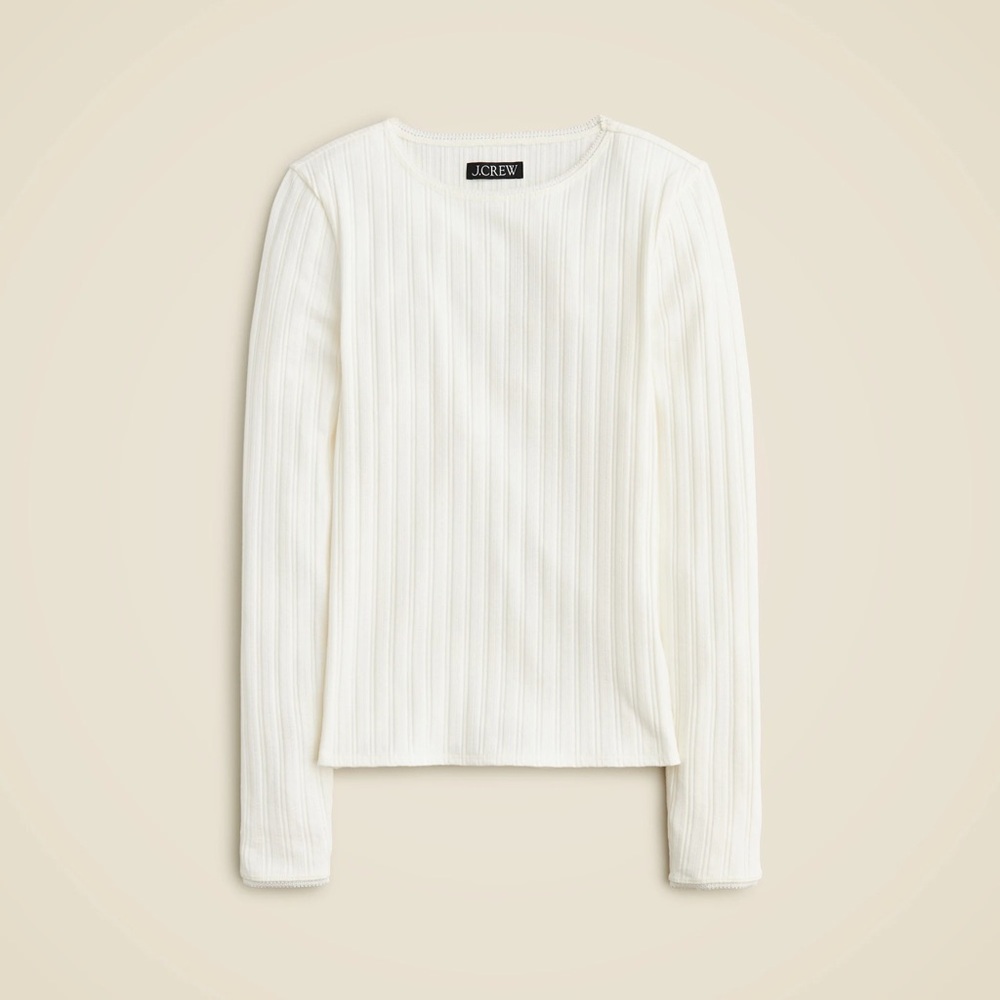 NWT J. Crew Ivory Pointelle Long-Sleeve T-Shirt, Small - Picture 3 of 14